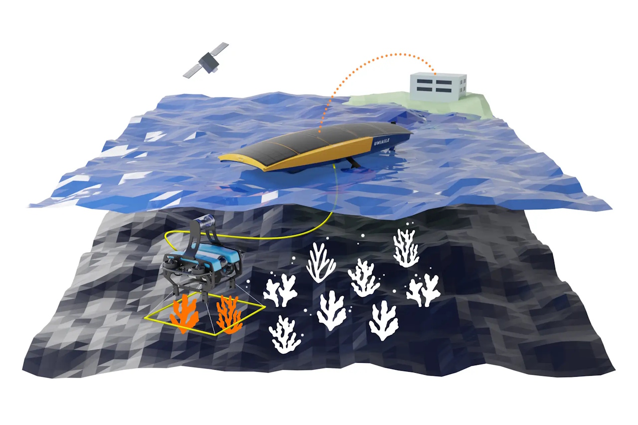 UMIAILE社や神奈川県など4者、「水上ドローン×水中ドローン連携技術